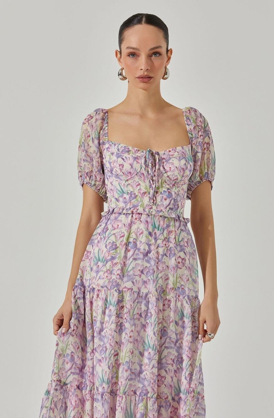 ASTR The Label Floral Bustier Bodice Tiered Midi Dress - M